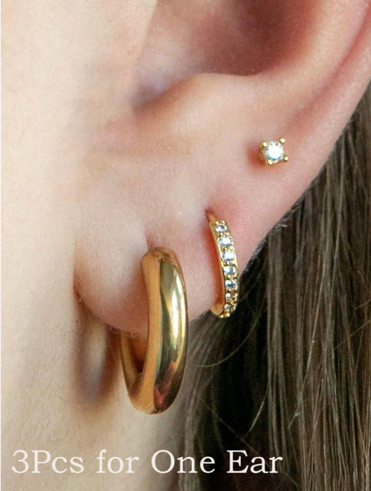 18K Gold Plated 3-Piece Earrings Set