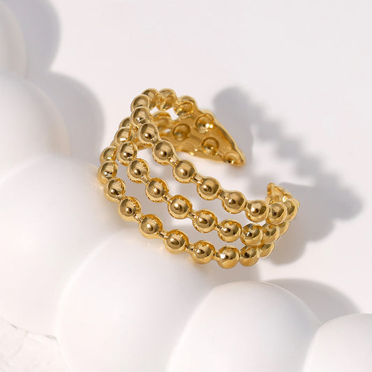 3-Way Beaded 18K Gold-Plated Ring – Versatile Elegance
