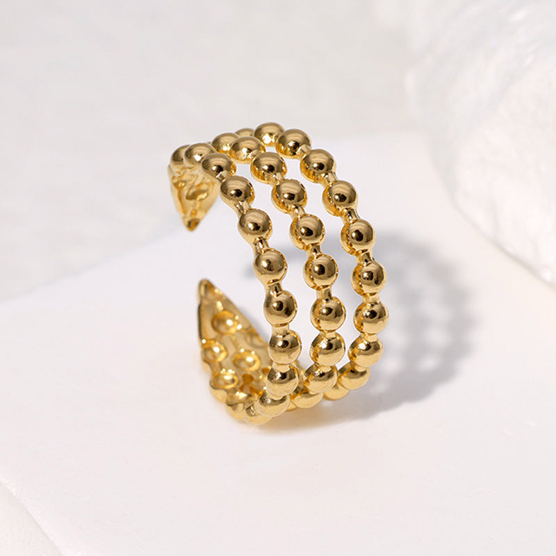 3-Way Beaded 18K Gold-Plated Ring – Versatile Elegance