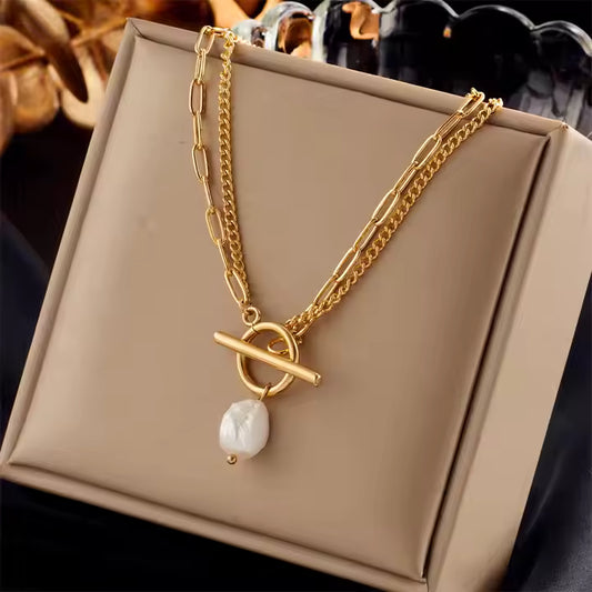 Aurora Layers 18K Gold-Plated Pearl Necklace – Pure Elegance