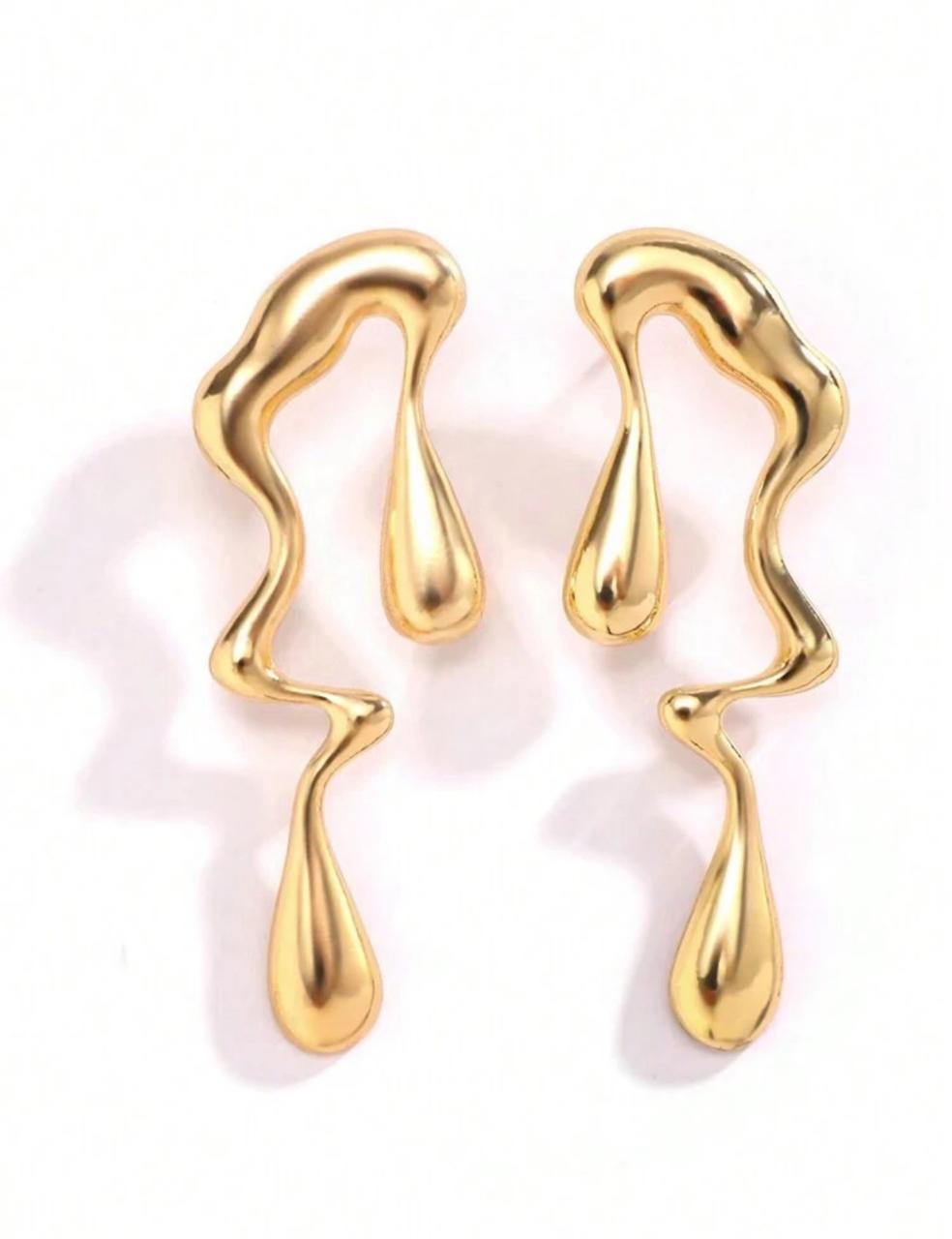 Liquid Glow 18K Gold-Plated Droplet Earrings – Fluid Radiance