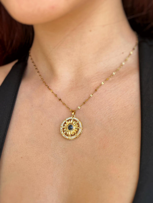 Evil Eye Compass 18K Gold-Plated Necklace – Protective Charm