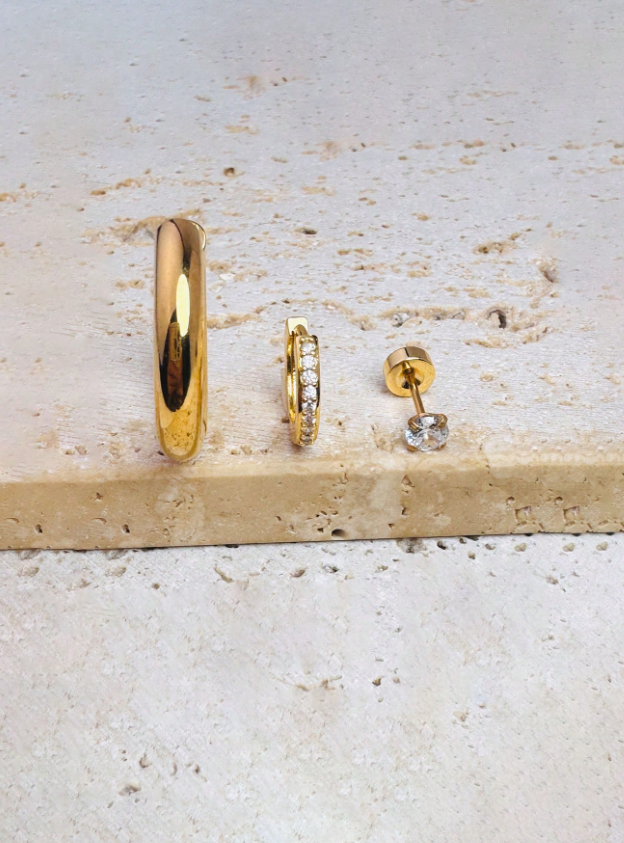 18K Gold Plated 3-Piece Earrings Set