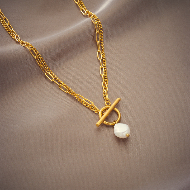 Aurora Layers 18K Gold-Plated Pearl Necklace – Pure Elegance