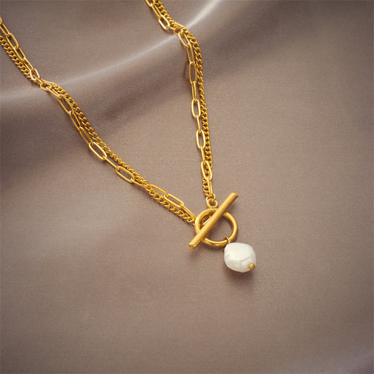 Aurora Layers 18K Gold-Plated Pearl Necklace – Pure Elegance